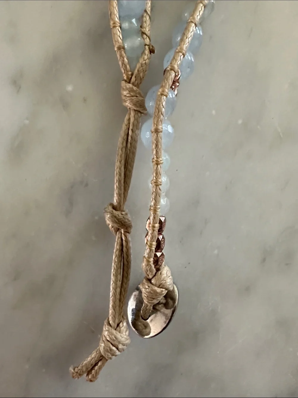 Handcrafted Light Blue Bead Wrap Bracelet with Rose Gold Accents - Picture 3 of 6